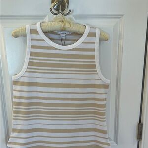 Chico's Cream & Beige Striped Rib-Knit Tank